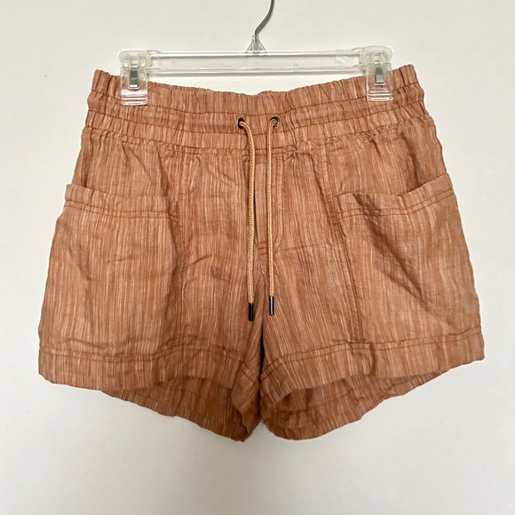 Athleta Cabo Linen 4" Short in Toasted Ochre Orange Striped Summer Size 4 - Picture 2 of 10